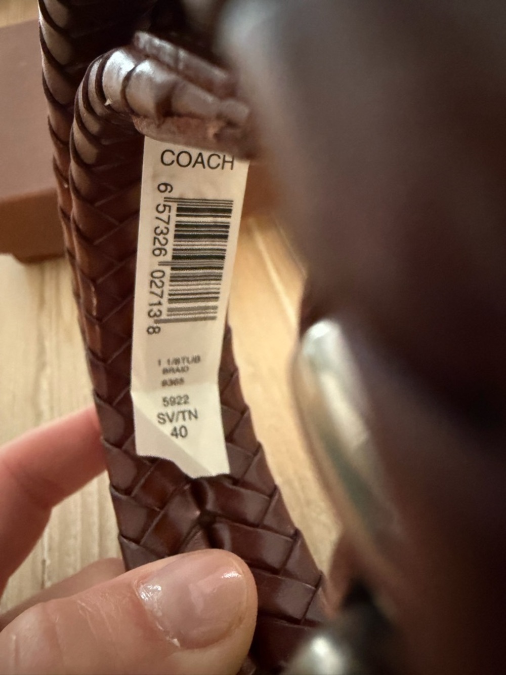 Coach Men’s Braided Leather Belt - Brown with Silver Buckle - Picture 3 of 3